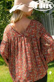 26 PLS {Feeling Sentimental} Rust Paisley Print Top PLUS SIZE 1X 2X 3X