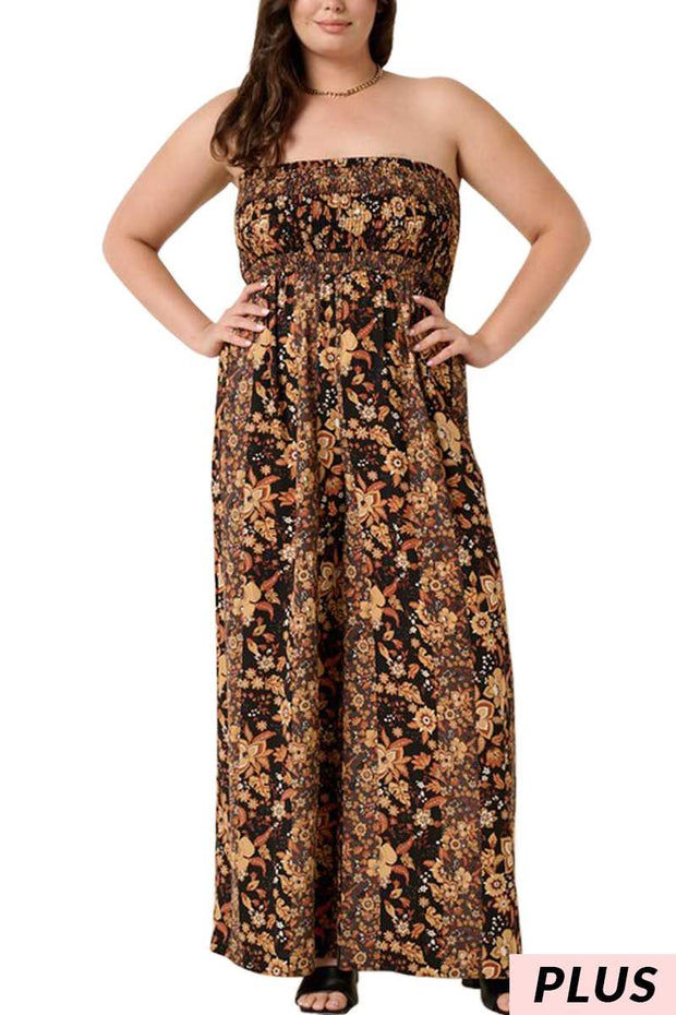 SALE!! LD-Z or 46 {Luxe Standard} Brown Floral Smocked Romper PLUS SIZE XL 1X 2X