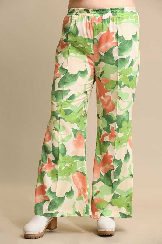 BT-B {Twirl Around} Kelly Green Floral Palazzo Pants PLUS SIZE XL 1X 2X