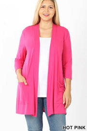 53  OT-A {Love Sick} Fuchsia Light Weight 3/4 Sleeve Cardigan Plus Size XL 2X 3X