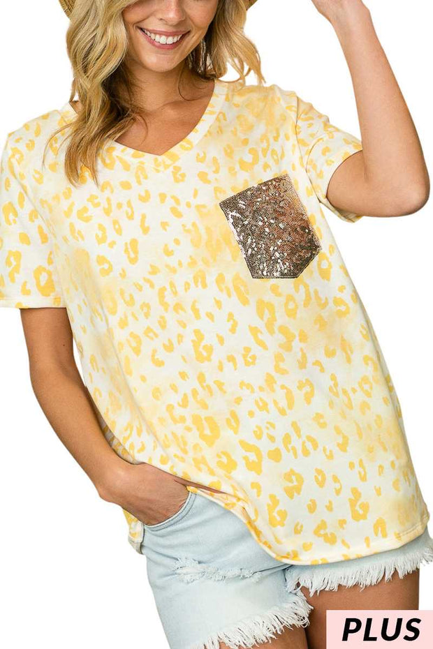 SALE!! 25 SD-O {Watch Out Baby} Yellow Animal Print Sequin Top PLUS SIZE 1X 2X 3X