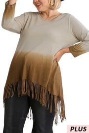 57  PLS-V {Fringe Says It All} UMGEE Oatmeal Ombre Tunic W/Fringe  PLUS SIZE XL 1X 2X