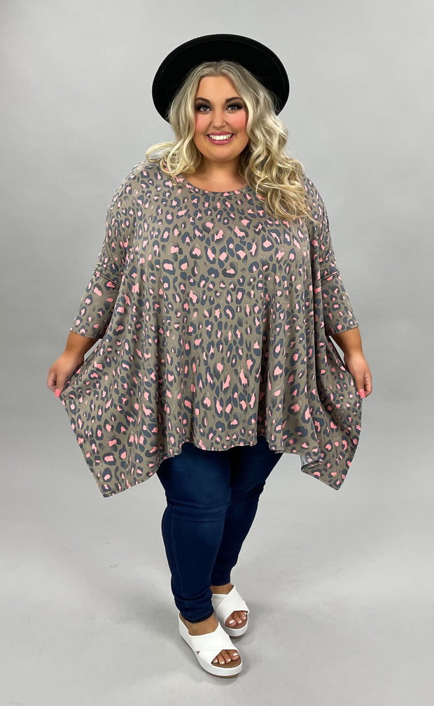 SALE!! 89 PQ-E {Design Fantasy} Taupe Animal Print Top PLUS SIZE 1X/2X  2X/3X