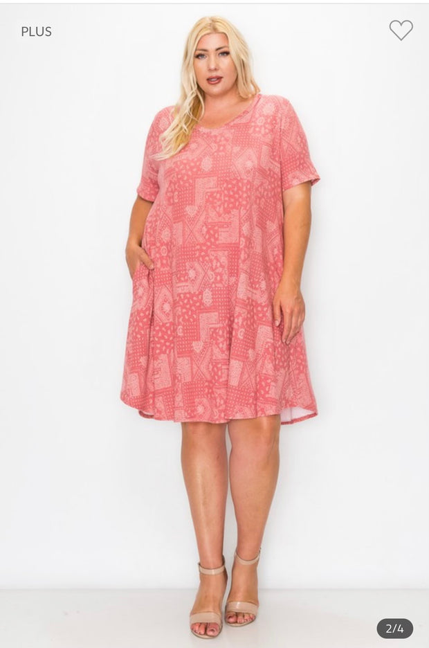 SALE!! 34 PSS- G {Easy To See} Dusty Red Paisley V-Neck Dress EXTENDED PLUS SIZE 3X 4X 5X