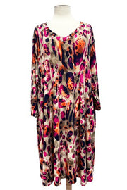 SALE!! 51 PQ {Superstar Style} Taupe Magenta Orange Print Dress EXTENDED PLUS SIZE 3X 4X 5X