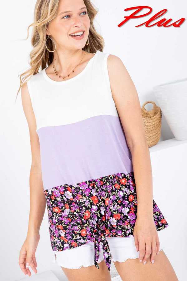 SALE!! 26 SV-A {Make A Show} Lavender Floral Front Tie Top PLUS SIZE 1X 2X 3X