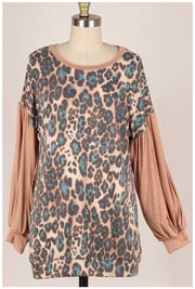 21 CP-B {Meant Well}  Mocha Teal Leopard Knit  Top PLUS SIZE XL 2X 3X