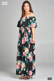 SALE!! LD- C {Best Shot Ever} Black Floral Ruffle Maxi Dress PLUS SIZE 1X 2X 3X