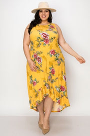 SALE!! LD-N {Pretty Blooms} Mustard Floral Print Hi/Low Maxi Dress