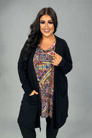 64 OT {Best In Show} Black Duster w/Front Pockets PLUS SIZE 1X 2X 3X