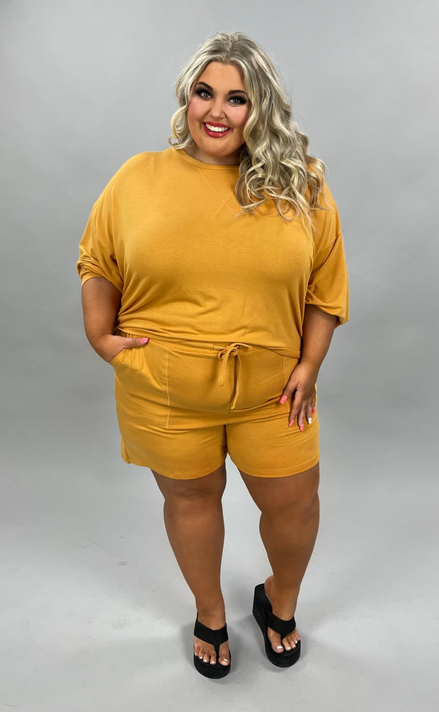 SALE!! 21 SET-F {The Good Life} Mustard Long Sleeve Short Set PLUS SIZE 1X 2X 3X