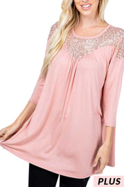 26 SD {Peach Party} Peach Long Sleeve  Top w/ Sequins PLUS SIZE XL 2X 3X