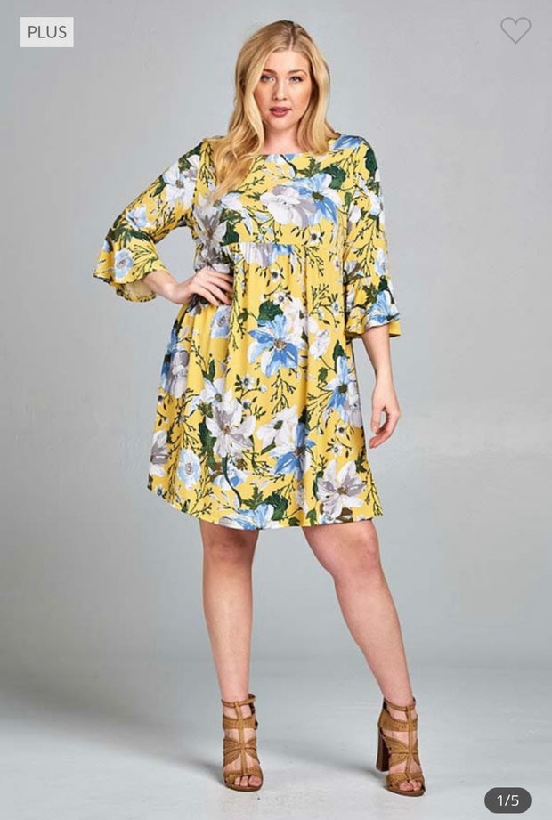 62 PSS-U {Truly Darling} Yellow Floral Open Back Dress PLUS SIZE 1X 2X 3X