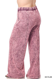 SALE!! LEG-73 {Dressing For Me} Dk. Plum Acid Wash Wide Leg Joggers PLUS SIZE 1X 2X 3X