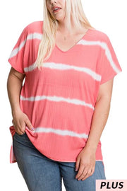 SALE!! 33 PSS-A {Who Am I} Coral Tie Dye Stripe Top PLUS SIZE XL 2X 3X