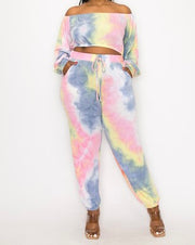 57 SET {Unwind And Relax} Pink/Blue Tie Dye 2 Piece Set PLUS SIZE XL 2X 3X