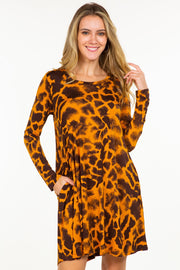 SALE! 95 PLS-E {Wild Talking} Burnt Orange Print Long Sleeve Dress PLUS SIZE 1X 2X 3X