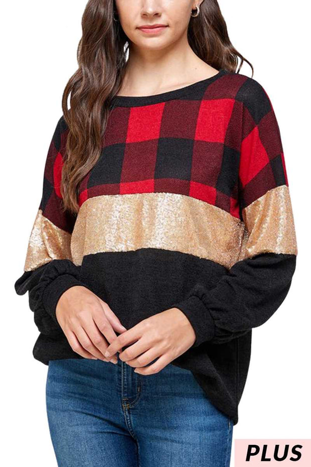 SALE!!  21 CP-P {Call You Soon} Red Black Plaid  Contrast  Top PLUS SIZE XL 2X 3X