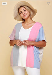 18 CP-A {Bring Me Up} Pink/Blue Color Block Top PLUS SIZE 1X 2X 3X