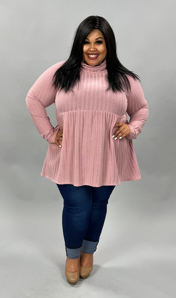 35 SLS-B {Hold Me} Mauve Babydoll Turtleneck Top PLUS SIZE 1X 2X 3X