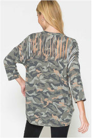 SALE! 12 PQ-D {On A Mission} Green Camo Top W/Neck Detail PLUS SIZE 1X 2X 3X