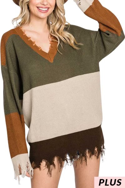 59 CP-B {Emotional Overload} Olive Combo Sweater PLUS SIZE 1X 2X 3X