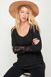 34-SLS-Z  [Subtle Glamour} Black Tunic Lace Sleeve Plus Size  1X 2X 3X