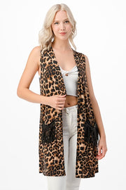 56 OT-R {One Moment} Leopard Print Pocket Detail Vest PLUS SIZE 1X 2X 3X