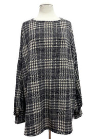 36 PLS {Get Dressed Up} Charcoal Plaid Long Sleeve Top EXTENDED PLUS SIZE 3X 4X 5X