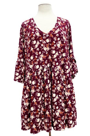 SALE!! 51 PSS {My Calling Card} Burgundy Floral Babydoll Tunic PLUS SIZE XL 2X 3X 4X 5X