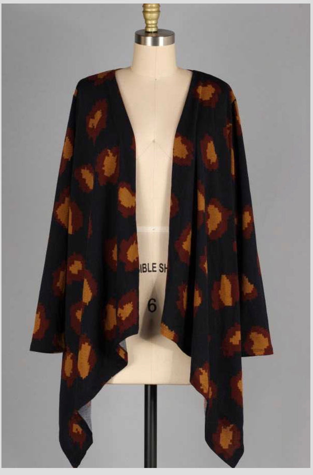 SALE!   13 OT-A {Far From Over} Navy Camel Printed   Cardigan PLUS SIZE XL 2X 3X