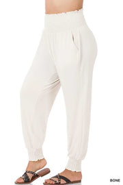 SALE!! LEG-41 {Going Anywhere} Bone Smocked Cuff Jogging Pants PLUS SIZE 1X 2X