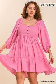 SALE!! 46 SQ-A {Into Bliss} Umgee Pink Smocked Dress PLUS SIZE XL 1X 2X