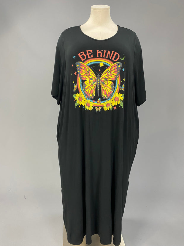 SALE!! LD-Q {Be Kind Butterfly} Black Graphic Print Dress CURVY BRAND!!!  EXTENDED PLUS SIZE XL 2X 3X 4X 5X 6X