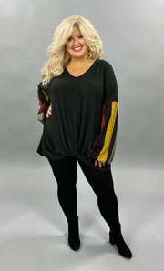 SALE!! 31 CP-A {Cozy Time}   Black Rust Striped Sleeve Top  PLUS SIZE XL 2X 3X