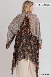 SALE!! 97 OT-W {Stunning Elegance} Umgee Black Floral Kimono PLUS SIZE XL/1X  1X/2X