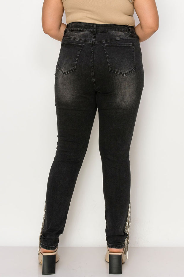 SALE!! Leg-76 {Vocal Side Bling} Black Denim Jeans w/Rhinestones PLUS SIZE XL 2X 3X