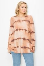 26 PLS {Get The Chance} Brown Tie Dye Long Sleeve Top PLUS SIZE XL 2X 3X