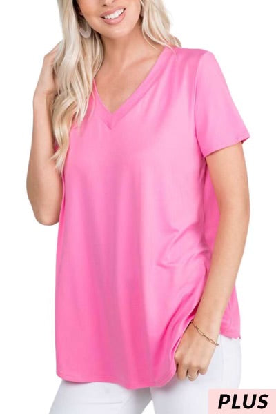 80 SSS-X {Minimal Effort} Pink V-Neck Short Sleeve Top PLUS SIZE 1X 2X 3X