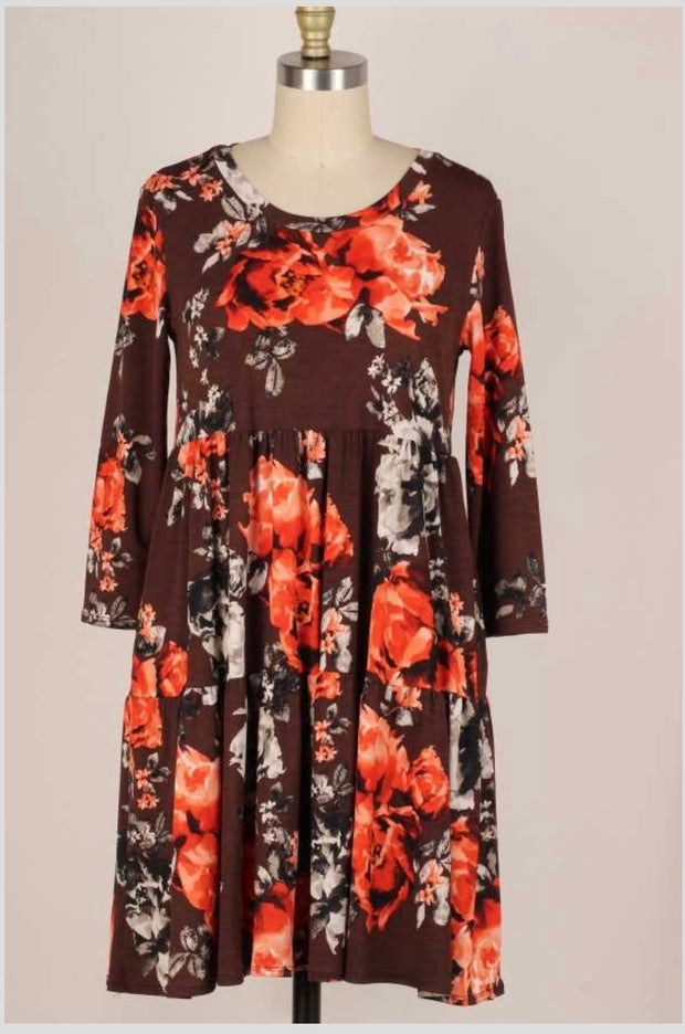 30 PQ-B {Garden Of Love} Dark Brown Floral Tiered Dress PLUS SIZE 1X 2X 3X