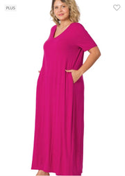 SALE!! LD-P  {Evolving Love} MAGENTA V-Neck Maxi Dress PLUS SIZE 1X 2X 3X