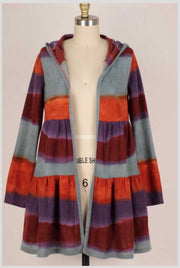 37  OT-E {Positive Steps} Rust Multi-Color Stripe Cardigan  W/Hood PLUS SIZE 1X 2X 3X