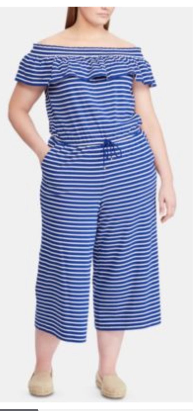 SALE!! RP-A  M-109 {Ralph Lauren} Blue Stripe Jumpsuit Retail $165.00 PLUS SIZE 2X