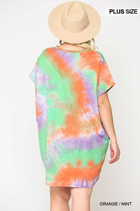 65 PSS-P {Dearest Friend}  Mint Orange Tie Dye Tunic PLUS SIZE XL 1X 2X