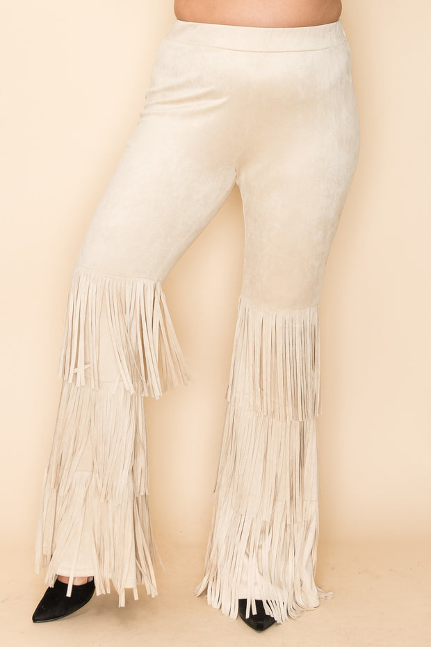 BT-Y {Perfect Match} VOCAL Natural Faux Suede Pants w/Fringe PLUS SIZE XL 2X 3X