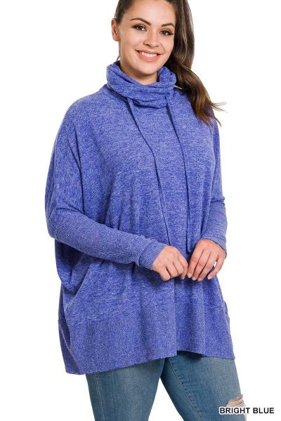 38 SLS-D {Sweet Advice} Bright Blue Cowl Neck Top!  PLUS SIZE 1X 2X 3X