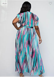 SALE!! LD-D {Boujee Lady} Blue Stripe Print Long Top PLUS SIZE 1X 2X 3X