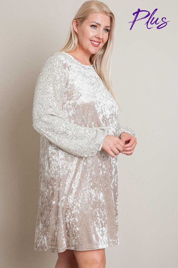 SALE!! 37 SD-A {Crash The Party} Beige Velvet Sequin Sleeve Dress PLUS SIZE XL 2X 3X