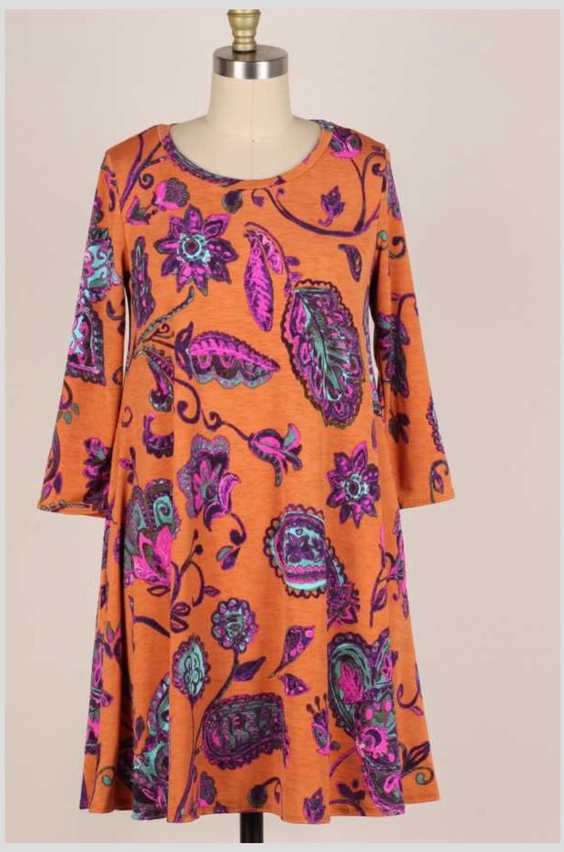 SALE!! 94 PQ-G {The Paisley Affect} Rust/Purple Paisley Dress PLUS SIZE 1X 2X 3X