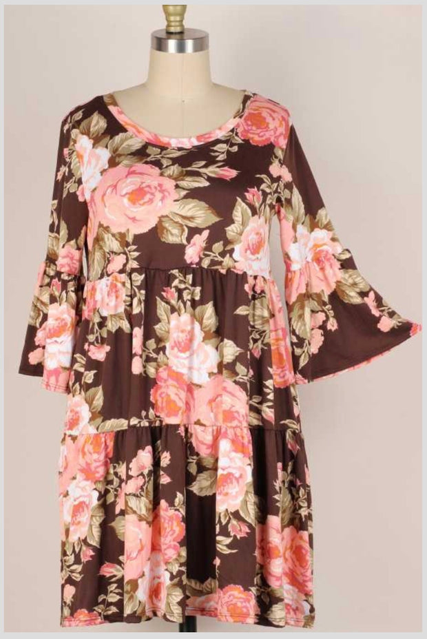 SALE!! 37 PQ-A {Garden Surprise} Brown Floral Tiered Dress PLUS SIZE 1X 2X 3X